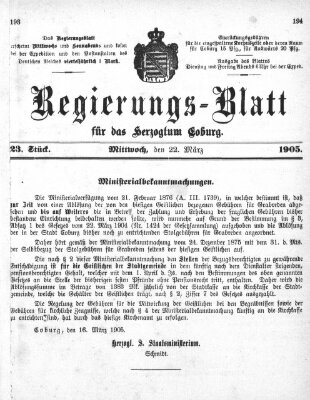 Regierungs-Blatt für das Herzogtum Coburg (Coburger Regierungs-Blatt) Mittwoch 22. März 1905