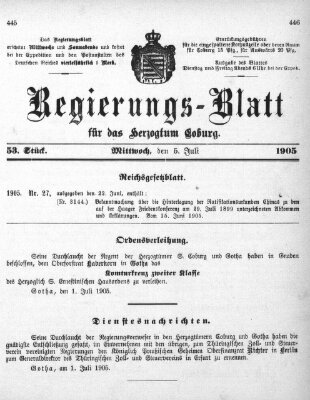 Regierungs-Blatt für das Herzogtum Coburg (Coburger Regierungs-Blatt) Mittwoch 5. Juli 1905