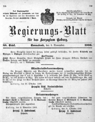 Regierungs-Blatt für das Herzogtum Coburg (Coburger Regierungs-Blatt) Samstag 3. November 1906