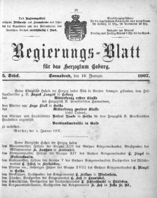 Regierungs-Blatt für das Herzogtum Coburg (Coburger Regierungs-Blatt) Samstag 19. Januar 1907
