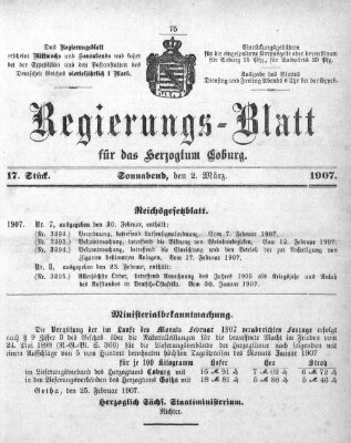 Regierungs-Blatt für das Herzogtum Coburg (Coburger Regierungs-Blatt) Samstag 2. März 1907