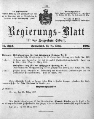 Regierungs-Blatt für das Herzogtum Coburg (Coburger Regierungs-Blatt) Samstag 30. März 1907