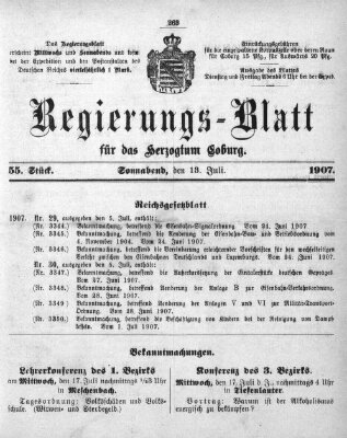 Regierungs-Blatt für das Herzogtum Coburg (Coburger Regierungs-Blatt) Samstag 13. Juli 1907