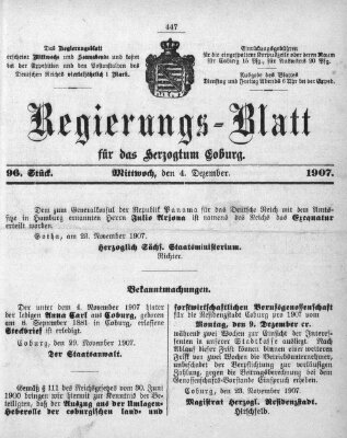 Regierungs-Blatt für das Herzogtum Coburg (Coburger Regierungs-Blatt) Mittwoch 4. Dezember 1907
