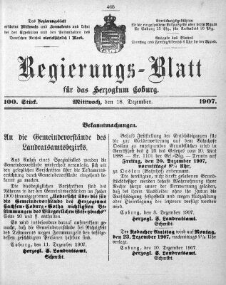 Regierungs-Blatt für das Herzogtum Coburg (Coburger Regierungs-Blatt) Mittwoch 18. Dezember 1907