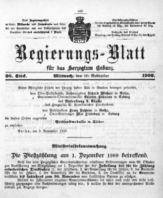 Regierungs-Blatt für das Herzogtum Coburg (Coburger Regierungs-Blatt) Mittwoch 10. November 1909