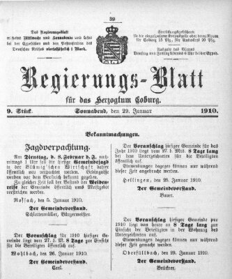 Regierungs-Blatt für das Herzogtum Coburg (Coburger Regierungs-Blatt) Samstag 29. Januar 1910