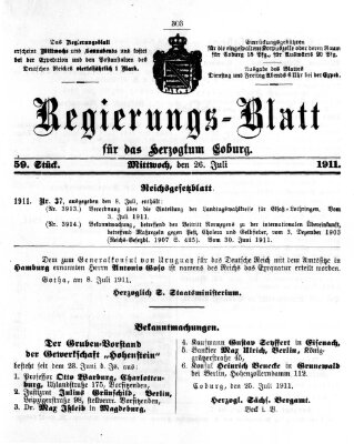 Regierungs-Blatt für das Herzogtum Coburg (Coburger Regierungs-Blatt) Mittwoch 26. Juli 1911