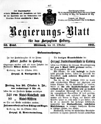 Regierungs-Blatt für das Herzogtum Coburg (Coburger Regierungs-Blatt) Mittwoch 18. Oktober 1911