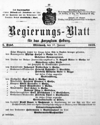 Regierungs-Blatt für das Herzogtum Coburg (Coburger Regierungs-Blatt) Mittwoch 17. Januar 1912