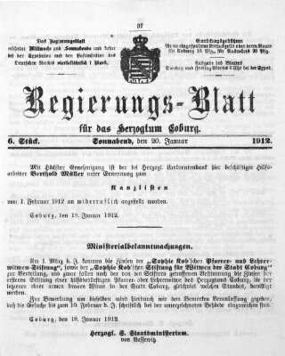 Regierungs-Blatt für das Herzogtum Coburg (Coburger Regierungs-Blatt) Samstag 20. Januar 1912