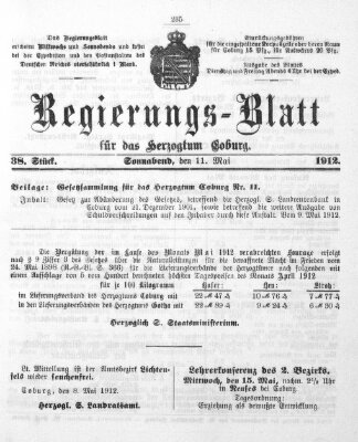 Regierungs-Blatt für das Herzogtum Coburg (Coburger Regierungs-Blatt) Samstag 11. Mai 1912