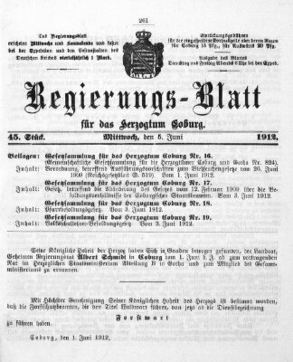 Regierungs-Blatt für das Herzogtum Coburg (Coburger Regierungs-Blatt) Mittwoch 5. Juni 1912