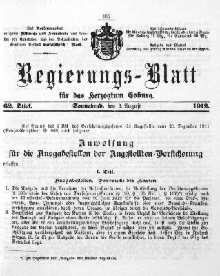 Regierungs-Blatt für das Herzogtum Coburg (Coburger Regierungs-Blatt) Samstag 3. August 1912
