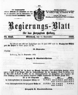 Regierungs-Blatt für das Herzogtum Coburg (Coburger Regierungs-Blatt) Mittwoch 11. September 1912