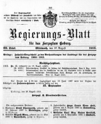 Regierungs-Blatt für das Herzogtum Coburg (Coburger Regierungs-Blatt) Mittwoch 27. August 1913