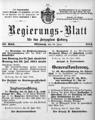 Regierungs-Blatt für das Herzogtum Coburg (Coburger Regierungs-Blatt) Mittwoch 24. Juni 1914