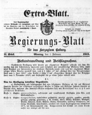 Regierungs-Blatt für das Herzogtum Coburg (Coburger Regierungs-Blatt) Montag 1. Februar 1915