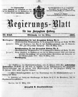 Regierungs-Blatt für das Herzogtum Coburg (Coburger Regierungs-Blatt) Mittwoch 24. März 1915