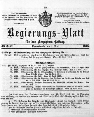 Regierungs-Blatt für das Herzogtum Coburg (Coburger Regierungs-Blatt) Samstag 1. Mai 1915