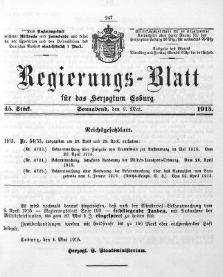 Regierungs-Blatt für das Herzogtum Coburg (Coburger Regierungs-Blatt) Samstag 8. Mai 1915
