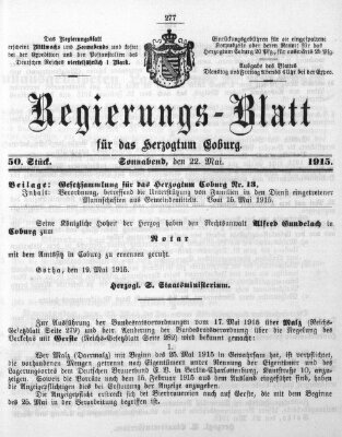 Regierungs-Blatt für das Herzogtum Coburg (Coburger Regierungs-Blatt) Samstag 22. Mai 1915