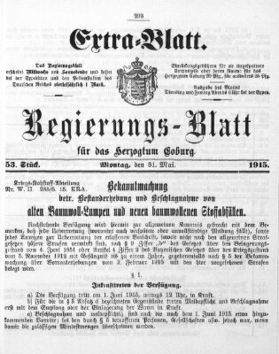 Regierungs-Blatt für das Herzogtum Coburg (Coburger Regierungs-Blatt) Montag 31. Mai 1915
