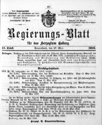 Regierungs-Blatt für das Herzogtum Coburg (Coburger Regierungs-Blatt) Samstag 27. Mai 1916