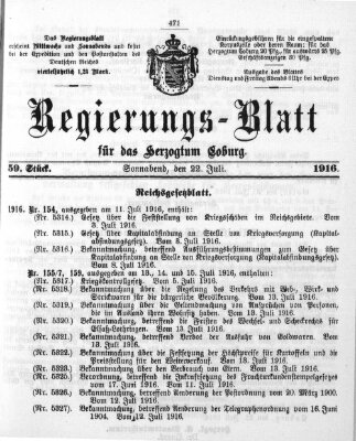 Regierungs-Blatt für das Herzogtum Coburg (Coburger Regierungs-Blatt) Samstag 22. Juli 1916