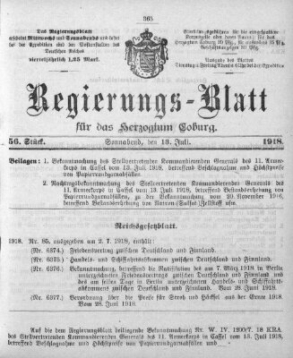 Regierungs-Blatt für das Herzogtum Coburg (Coburger Regierungs-Blatt) Samstag 13. Juli 1918