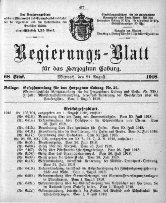 Regierungs-Blatt für das Herzogtum Coburg (Coburger Regierungs-Blatt) Mittwoch 21. August 1918