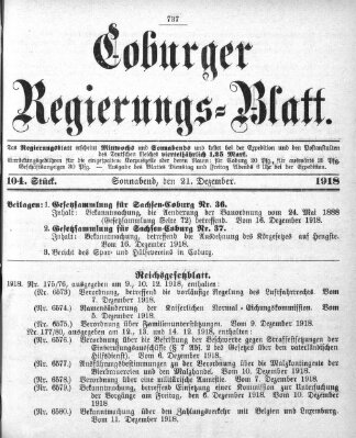Coburger Regierungs-Blatt Samstag 21. Dezember 1918