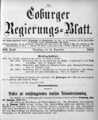 Coburger Regierungs-Blatt Dienstag 24. Dezember 1918