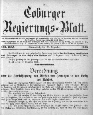 Coburger Regierungs-Blatt Samstag 28. Dezember 1918