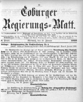 Coburger Regierungs-Blatt Mittwoch 21. Januar 1920