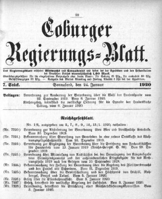 Coburger Regierungs-Blatt Samstag 24. Januar 1920