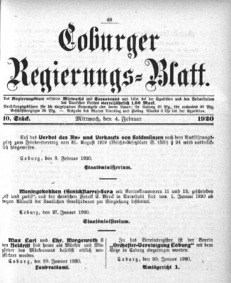Coburger Regierungs-Blatt Mittwoch 4. Februar 1920