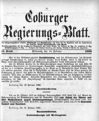 Coburger Regierungs-Blatt Mittwoch 18. Februar 1920