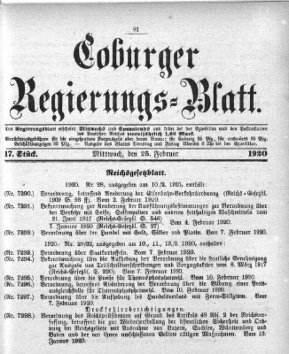 Coburger Regierungs-Blatt Mittwoch 25. Februar 1920