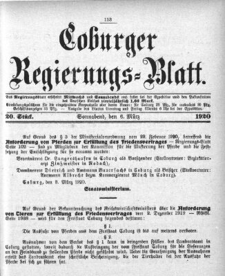 Coburger Regierungs-Blatt Samstag 6. März 1920