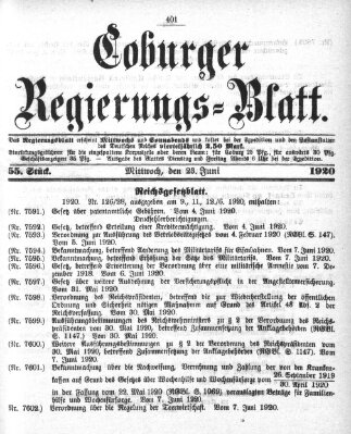 Coburger Regierungs-Blatt Mittwoch 23. Juni 1920