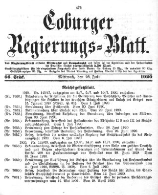 Coburger Regierungs-Blatt Mittwoch 28. Juli 1920