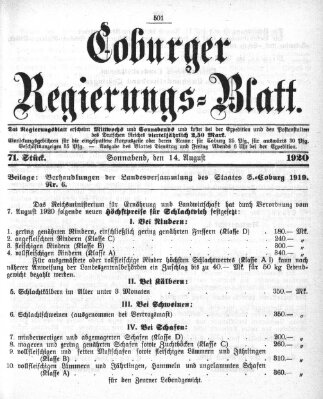 Coburger Regierungs-Blatt Samstag 14. August 1920