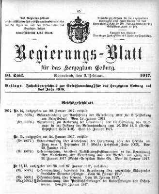 Regierungs-Blatt für das Herzogtum Coburg (Coburger Regierungs-Blatt) Samstag 3. Februar 1917