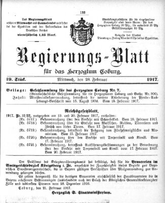 Regierungs-Blatt für das Herzogtum Coburg (Coburger Regierungs-Blatt) Mittwoch 28. Februar 1917