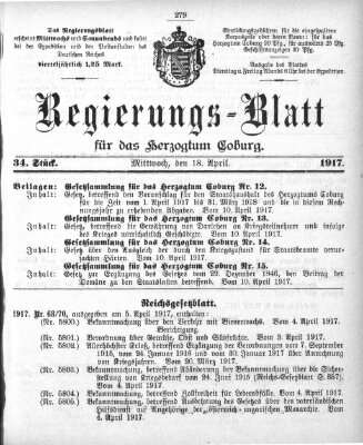 Regierungs-Blatt für das Herzogtum Coburg (Coburger Regierungs-Blatt) Mittwoch 18. April 1917
