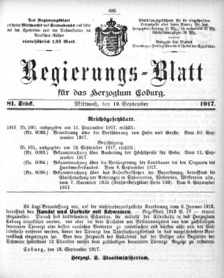 Regierungs-Blatt für das Herzogtum Coburg (Coburger Regierungs-Blatt) Mittwoch 19. September 1917