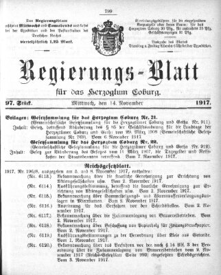 Regierungs-Blatt für das Herzogtum Coburg (Coburger Regierungs-Blatt) Mittwoch 14. November 1917
