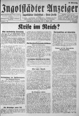 Ingolstädter Anzeiger Donnerstag 11. April 1929