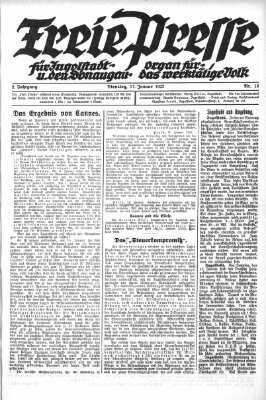 Freie Presse für Ingolstadt u. den Donaugau (Ingolstädter Anzeiger) Dienstag 17. Januar 1922